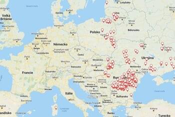 Mapa výskytu AMP u domácích prasat v Evropě v roce 2019 dle ADNS (k 6. 8. 2019).