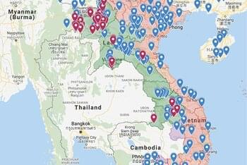 Mapy výskytu AMP v Číně, Mongolsku, Rusku, Kambodži, Laosu, Myanmaru, Severní Korei, Jižní Korei a Vietnamu dle hlášení OIE