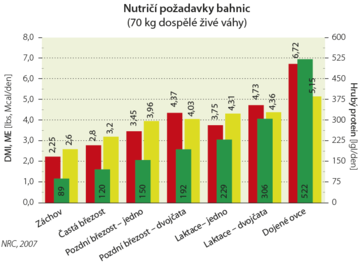 V grafu je nástin nutričních požadavků ovcí dle NRC, 2007.